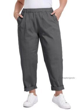 Plus Size Pull On Chino Pants Cotton High Rise Straight Leg Roll Cuff